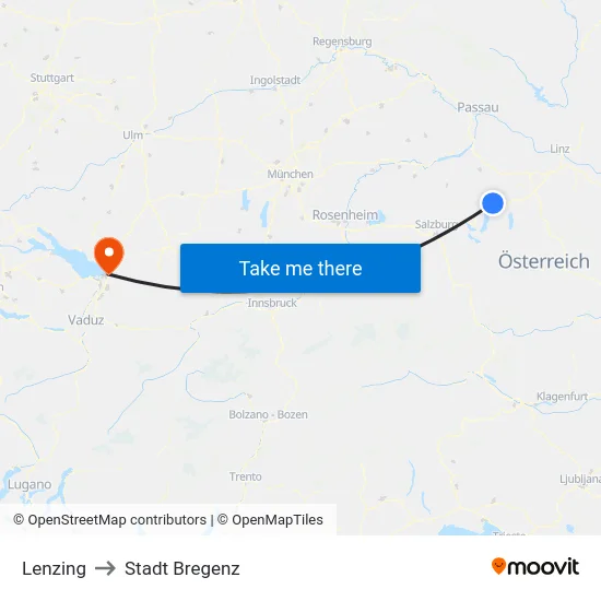 Lenzing to Stadt Bregenz map