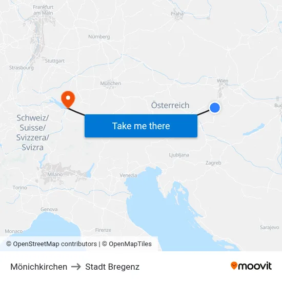 Mönichkirchen to Stadt Bregenz map