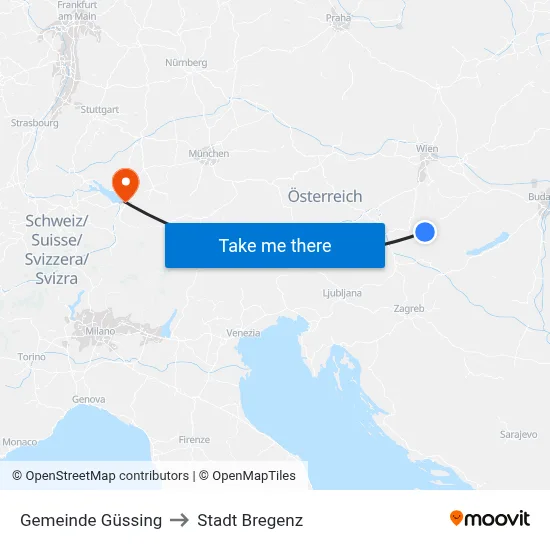 Gemeinde Güssing to Stadt Bregenz map