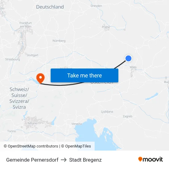 Gemeinde Pernersdorf to Stadt Bregenz map