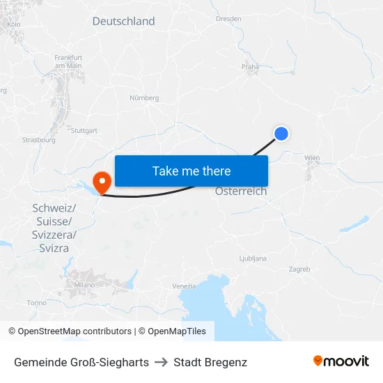 Gemeinde Groß-Siegharts to Stadt Bregenz map