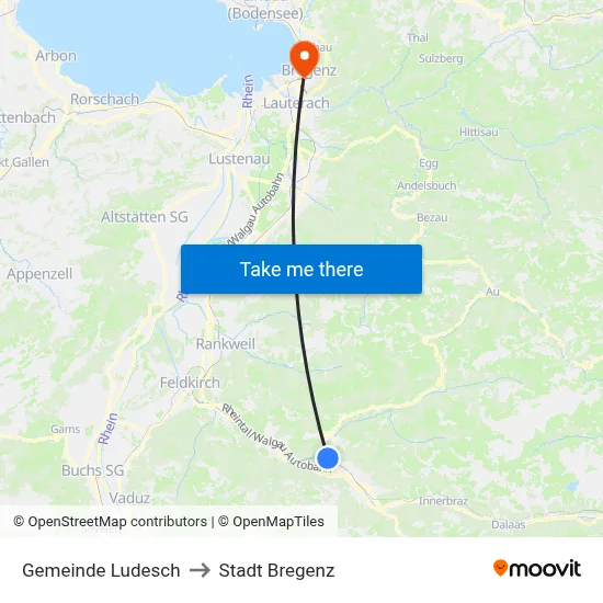 Gemeinde Ludesch to Stadt Bregenz map
