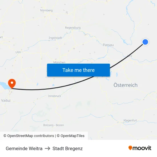 Gemeinde Weitra to Stadt Bregenz map