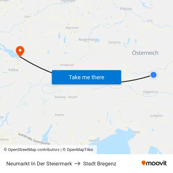 Neumarkt In Der Steiermark to Stadt Bregenz map