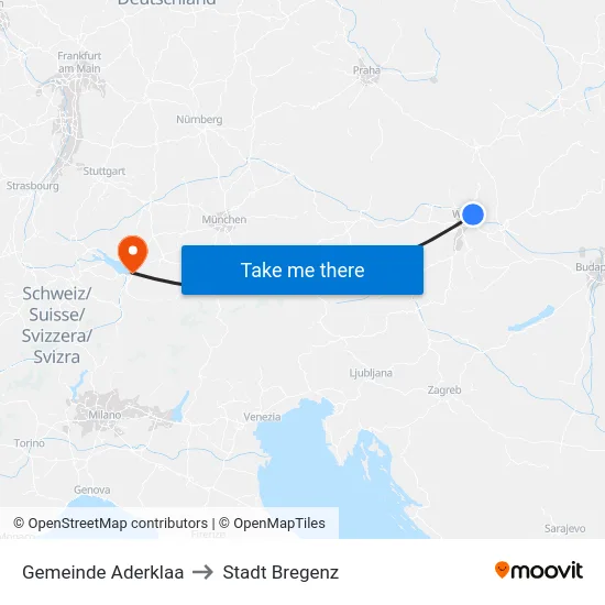 Gemeinde Aderklaa to Stadt Bregenz map