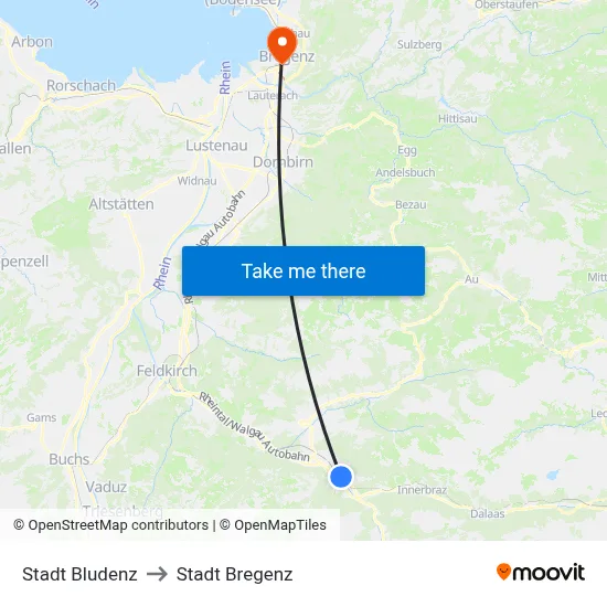 Stadt Bludenz to Stadt Bregenz map