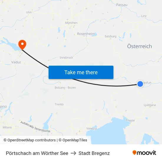Pörtschach am Wörther See to Stadt Bregenz map
