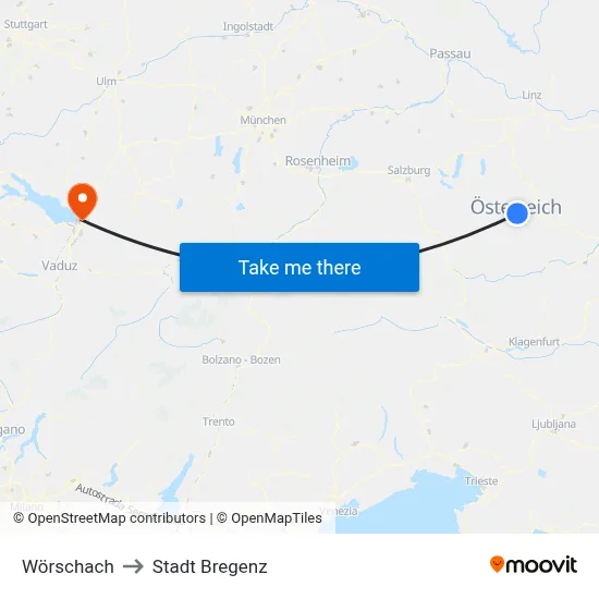 Wörschach to Stadt Bregenz map