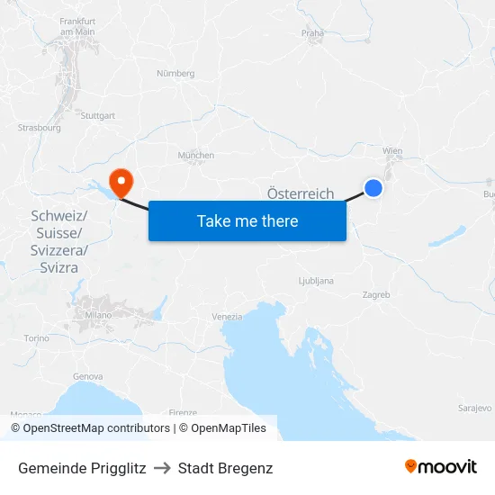 Gemeinde Prigglitz to Stadt Bregenz map