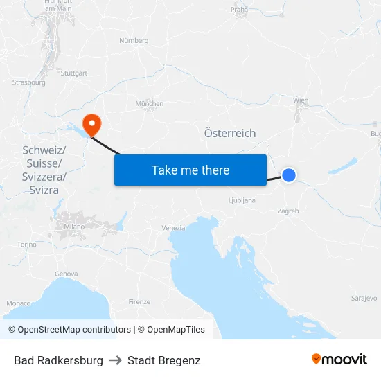 Bad Radkersburg to Stadt Bregenz map