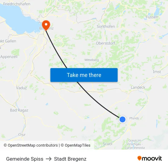 Gemeinde Spiss to Stadt Bregenz map