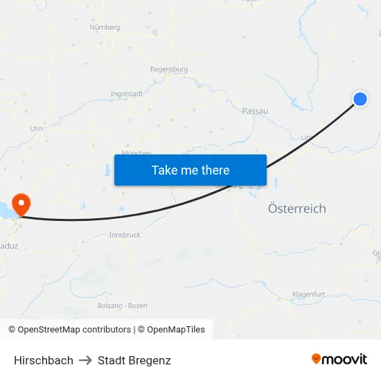 Hirschbach to Stadt Bregenz map
