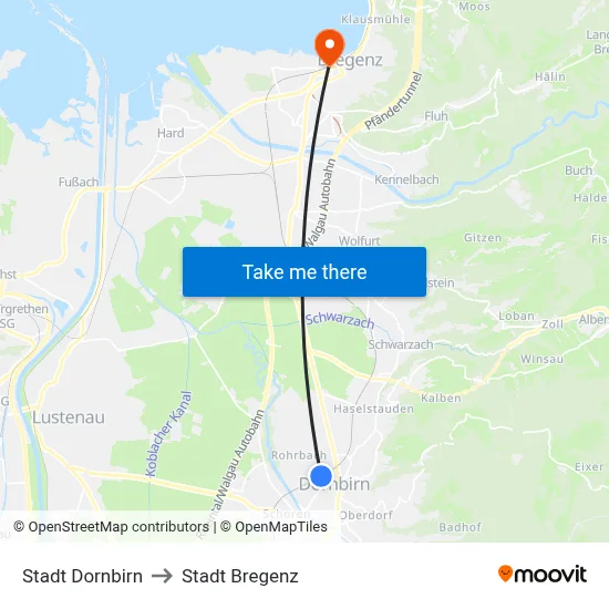 Stadt Dornbirn to Stadt Bregenz map