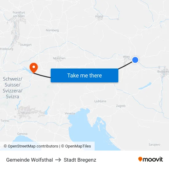 Gemeinde Wolfsthal to Stadt Bregenz map