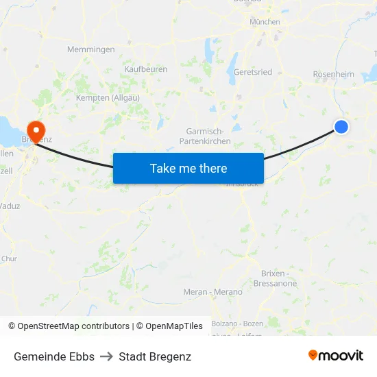 Gemeinde Ebbs to Stadt Bregenz map