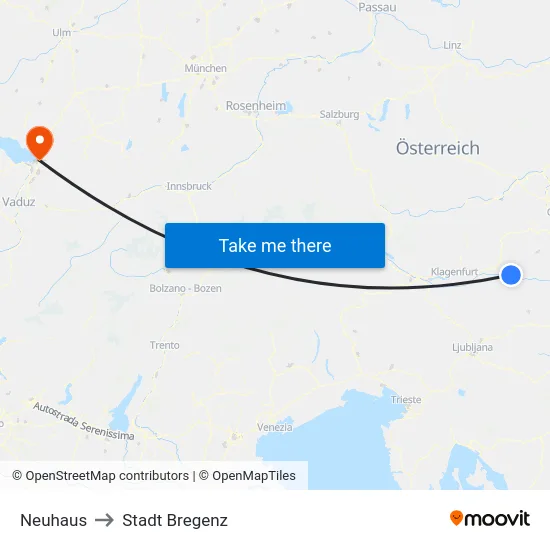 Neuhaus to Stadt Bregenz map