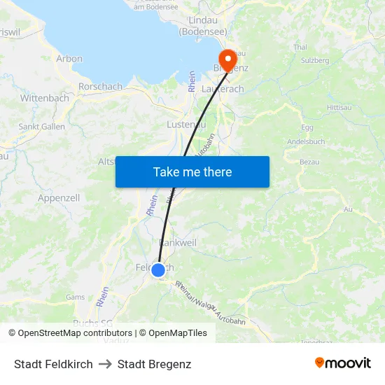 Stadt Feldkirch to Stadt Bregenz map