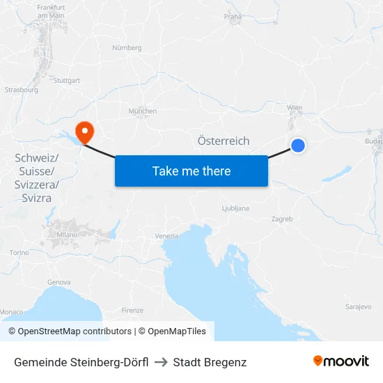 Gemeinde Steinberg-Dörfl to Stadt Bregenz map