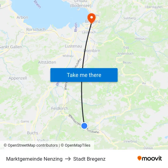 Marktgemeinde Nenzing to Stadt Bregenz map