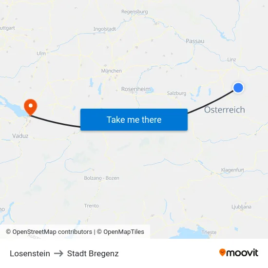 Losenstein to Stadt Bregenz map
