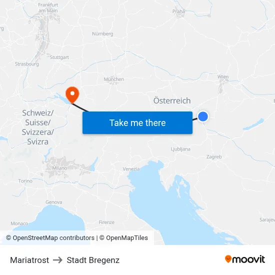 Mariatrost to Stadt Bregenz map