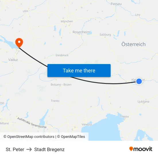 St. Peter to Stadt Bregenz map