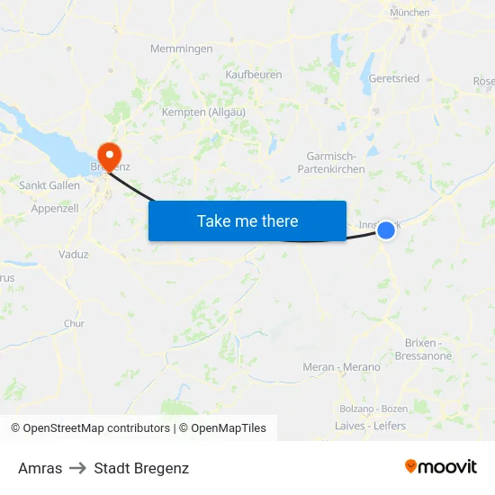 Amras to Stadt Bregenz map