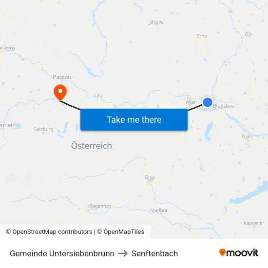 Gemeinde Untersiebenbrunn to Senftenbach map