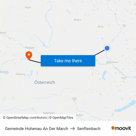 Gemeinde Hohenau An Der March to Senftenbach map