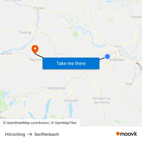 Hörsching to Senftenbach map