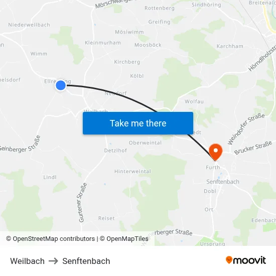 Weilbach to Senftenbach map