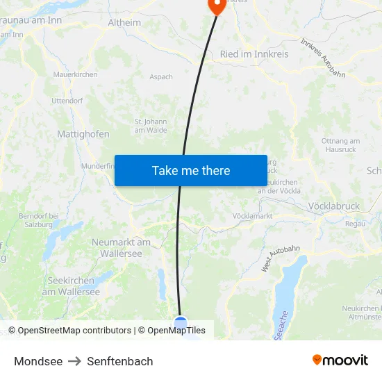 Mondsee to Senftenbach map