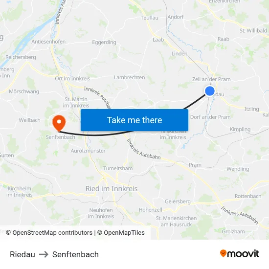 Riedau to Senftenbach map