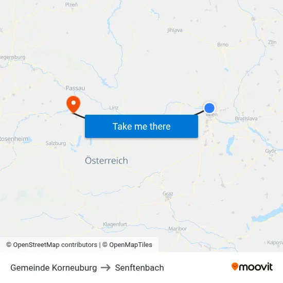 Gemeinde Korneuburg to Senftenbach map