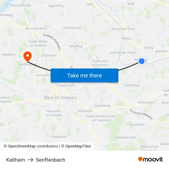 Kallham to Senftenbach map