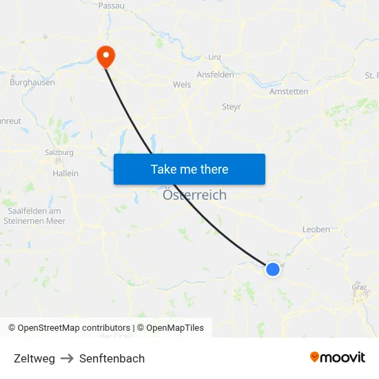 Zeltweg to Senftenbach map