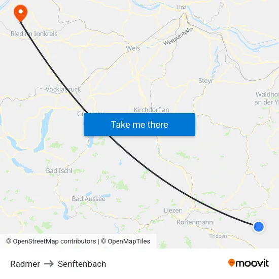 Radmer to Senftenbach map