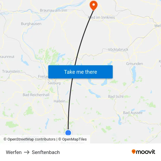 Werfen to Senftenbach map