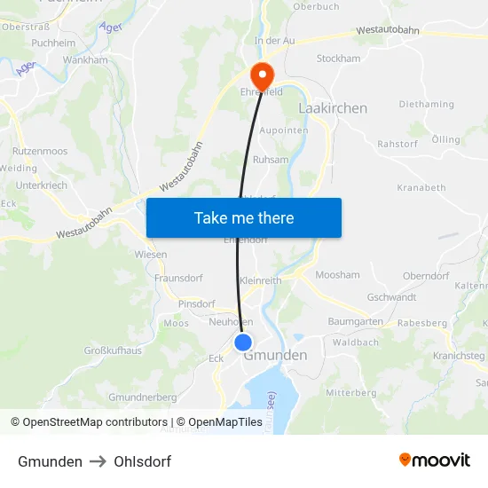 Gmunden to Ohlsdorf map