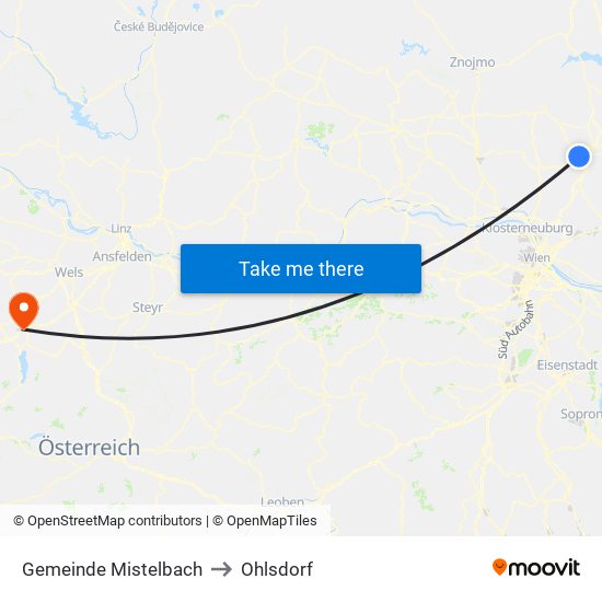 Gemeinde Mistelbach to Ohlsdorf map