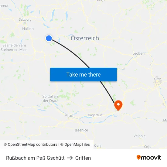 Rußbach am Paß Gschütt to Griffen map