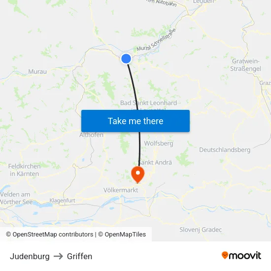 Judenburg to Griffen map