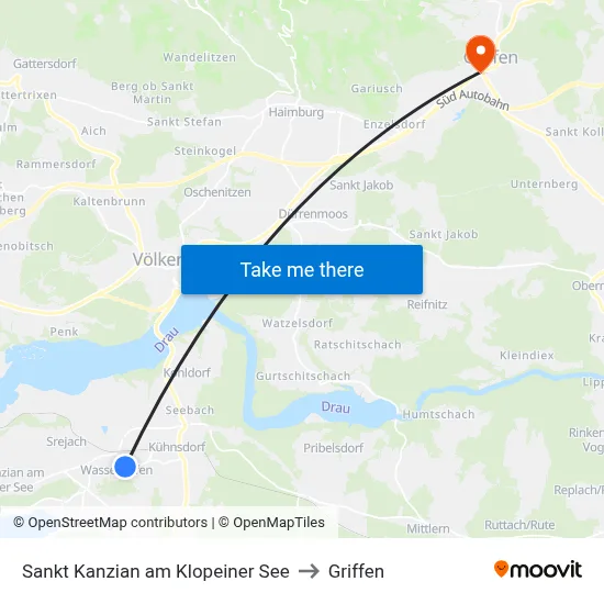 Sankt Kanzian am Klopeiner See to Griffen map