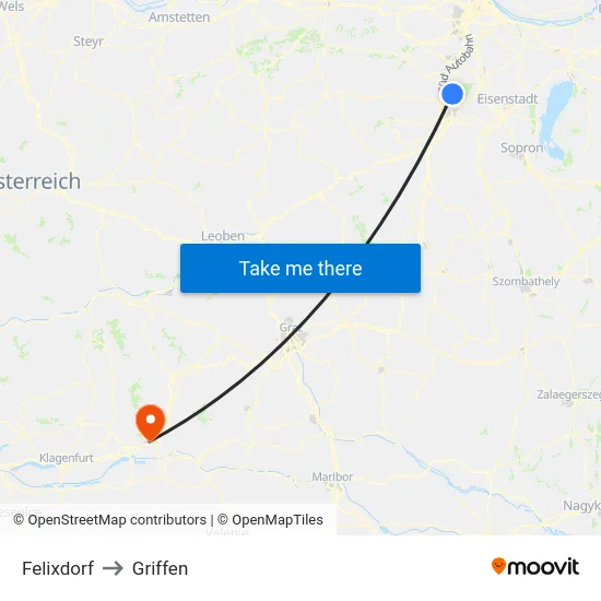 Felixdorf to Griffen map