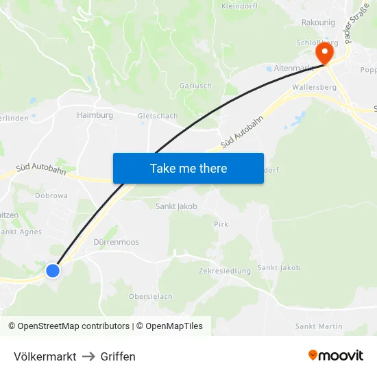 Völkermarkt to Griffen map