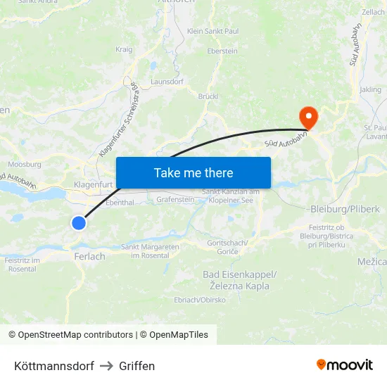 Köttmannsdorf to Griffen map