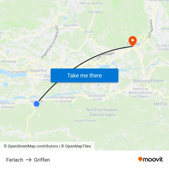 Ferlach to Griffen map