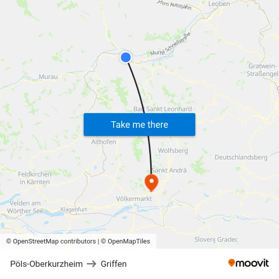 Pöls-Oberkurzheim to Griffen map