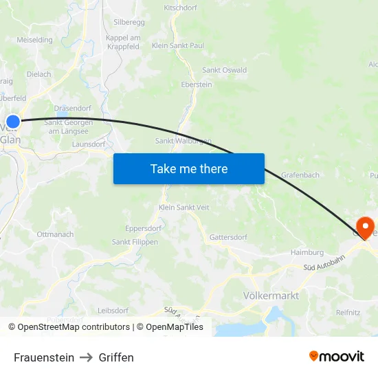 Frauenstein to Griffen map