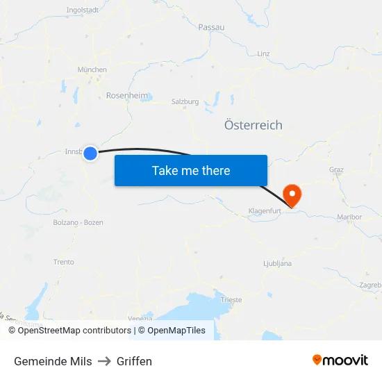 Gemeinde Mils to Griffen map